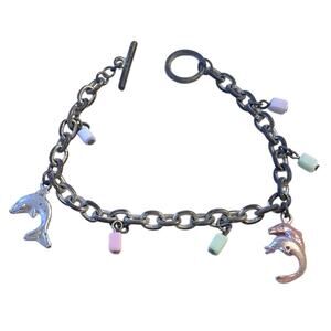 Dolphin Charm Bracelet Vintage Vacation Beach Poolside Travel Kitchy Novelty